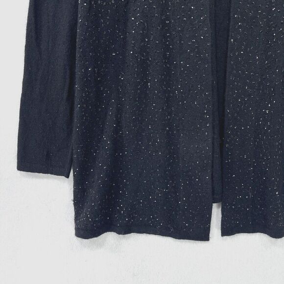 Charter Club Luxury Cardigan Women L Black 100% Cashmere Sequins Long Open Soft - Picture 11 of 11